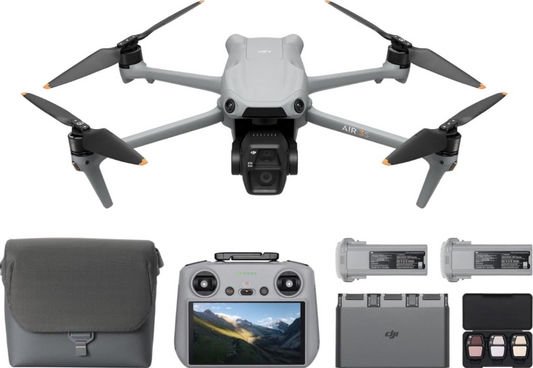 DJI Air 3S Fly More Combo (RC 2 Screen Remote Controller), Drone with 1" CMOS Wide-Angle & Medium Tele Camera for Adults, 4K/60fps, Omnidirectional Sensing & 3 Batteries for Extended Flight Time